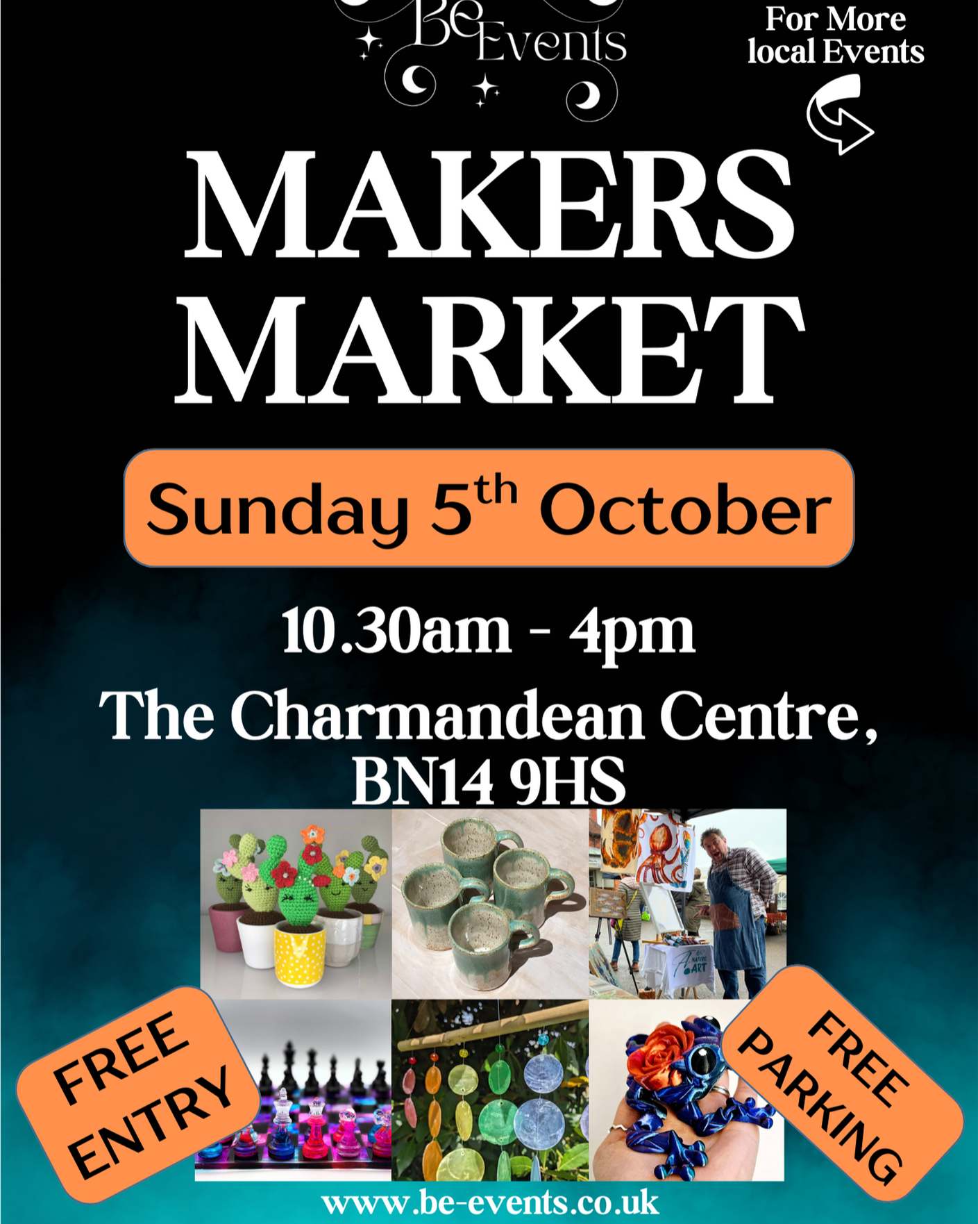 Promotional poster for a Makers Market event with details and images of market items.