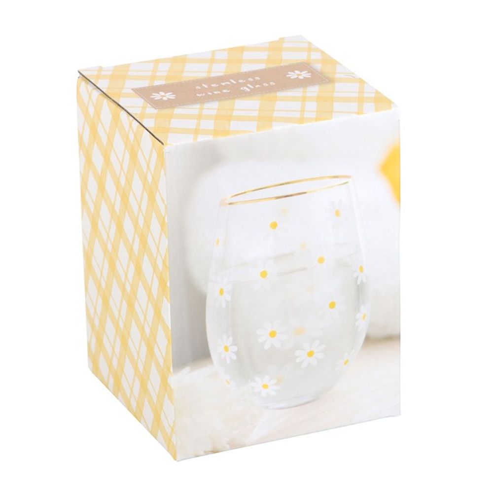 All Over Daisy Print Stemless Wine Glass - Simply MeltedAll Over Daisy Print Stemless Wine Glass