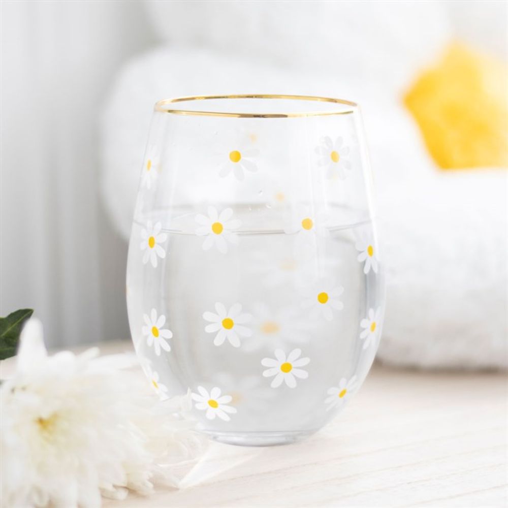 All Over Daisy Print Stemless Wine Glass - Simply MeltedAll Over Daisy Print Stemless Wine Glass