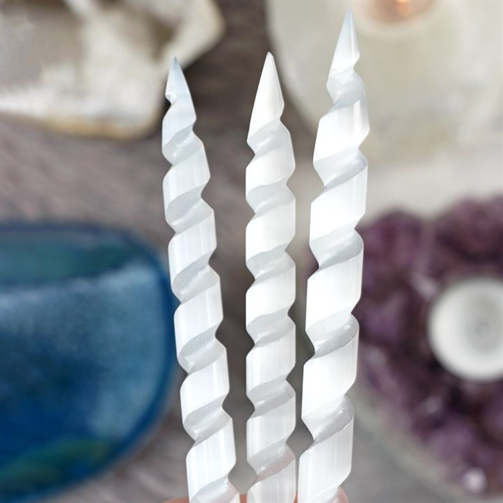 Round Point Selenite Spiral Wand - Simply MeltedRound Point Selenite Spiral Wand