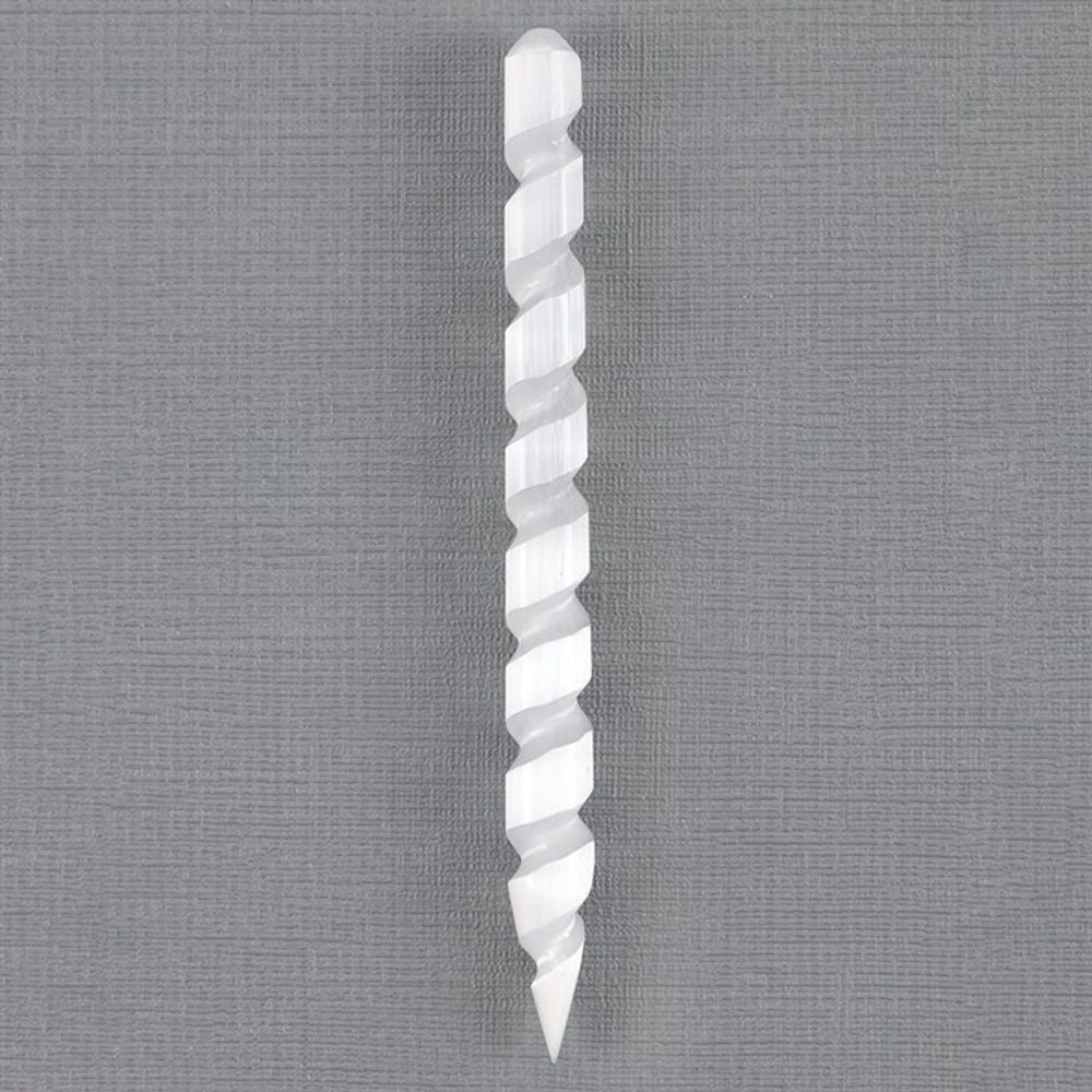 Round Point Selenite Spiral Wand - Simply MeltedRound Point Selenite Spiral Wand