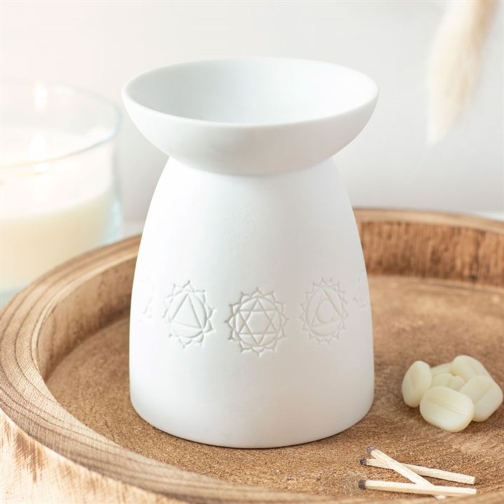 White Ceramic Seven Chakra Oil Burner - Simply MeltedWhite Ceramic Seven Chakra Oil Burner