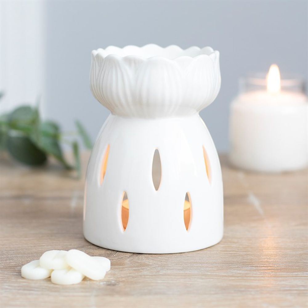 White Gloss Lotus Flower Oil Burner - Simply MeltedWhite Gloss Lotus Flower Oil Burner