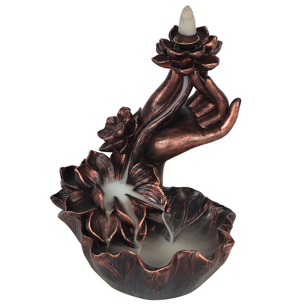 Bronze Effect Hand with Flower Backflow Incense Burner - Simply Melted