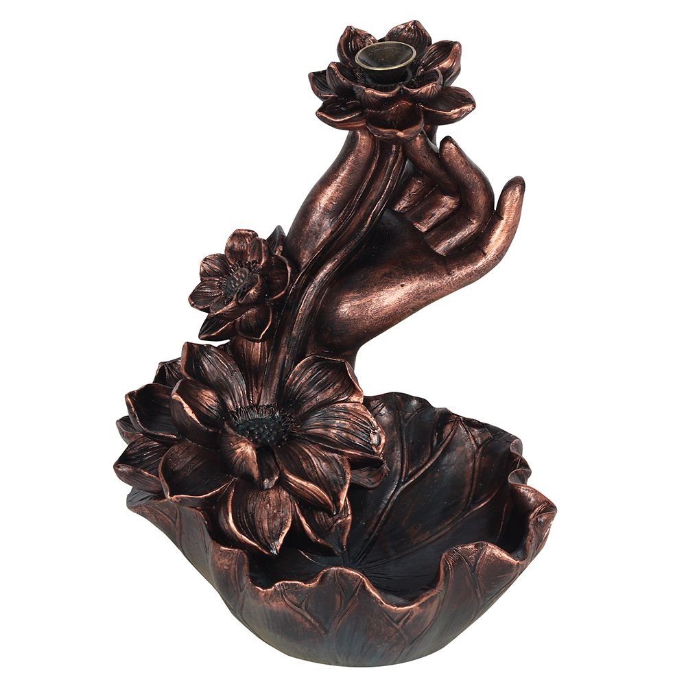 Bronze Effect Hand with Flower Backflow Incense Burner - Simply Melted