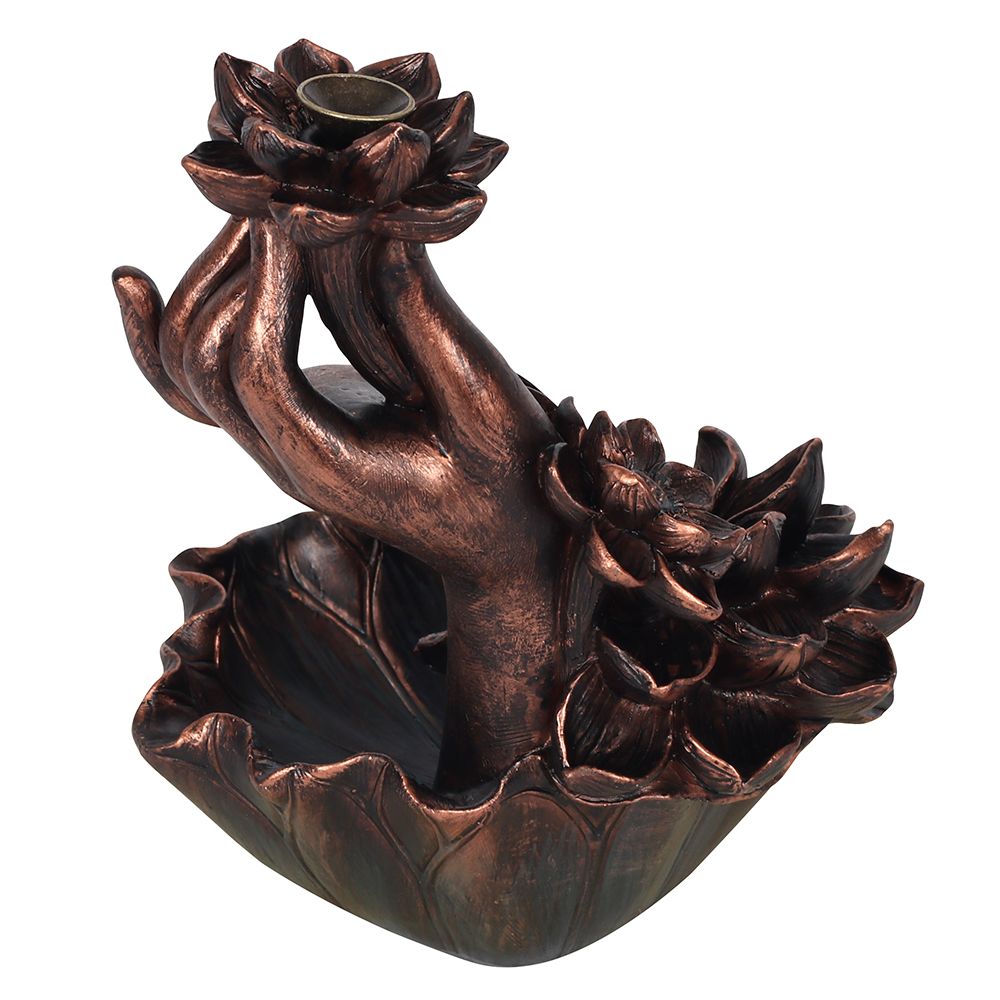 Bronze Effect Hand with Flower Backflow Incense Burner - Simply Melted