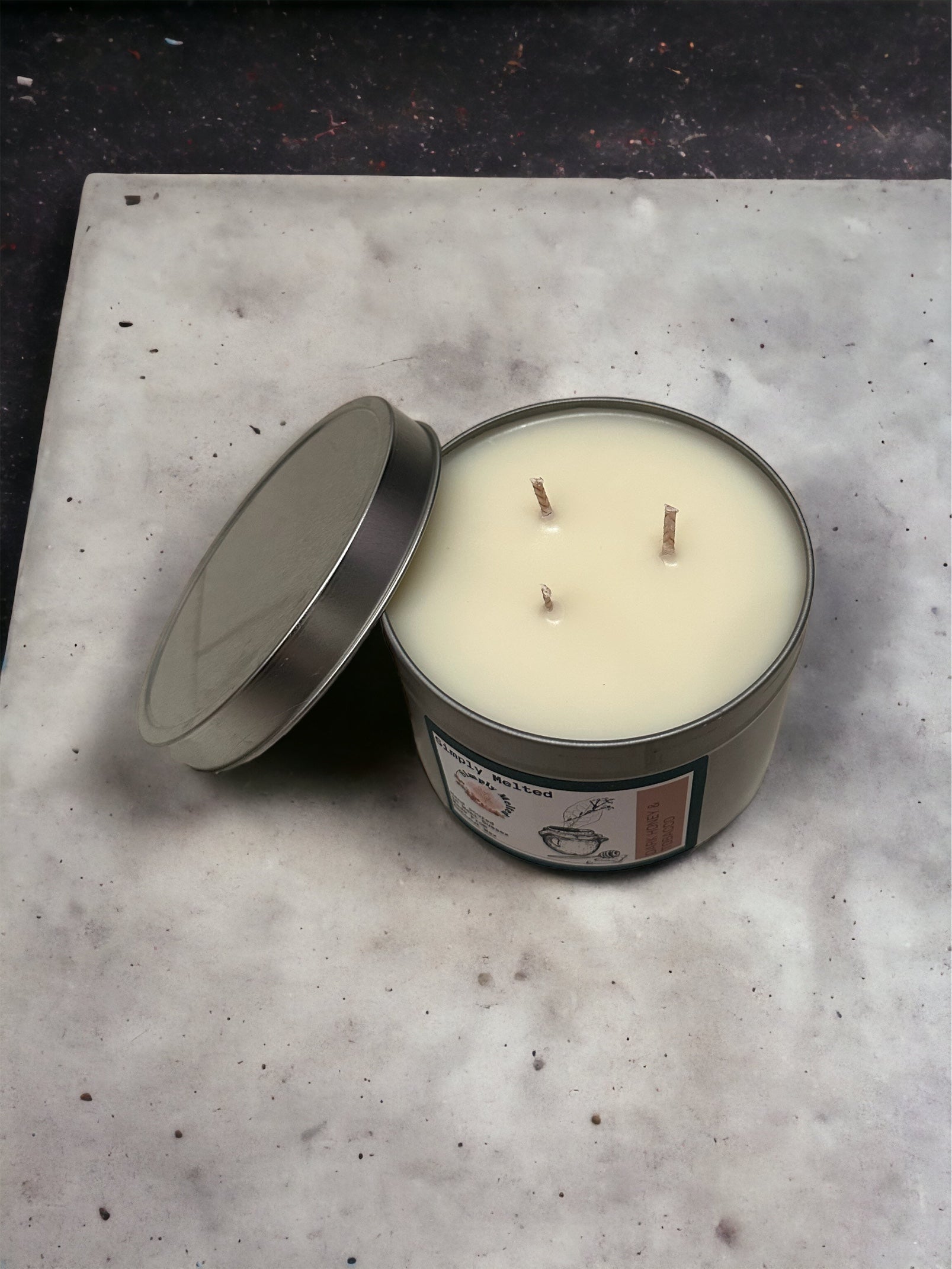 Dark Honey & Tobacco Three Wick Candle Tin - Simply Melted