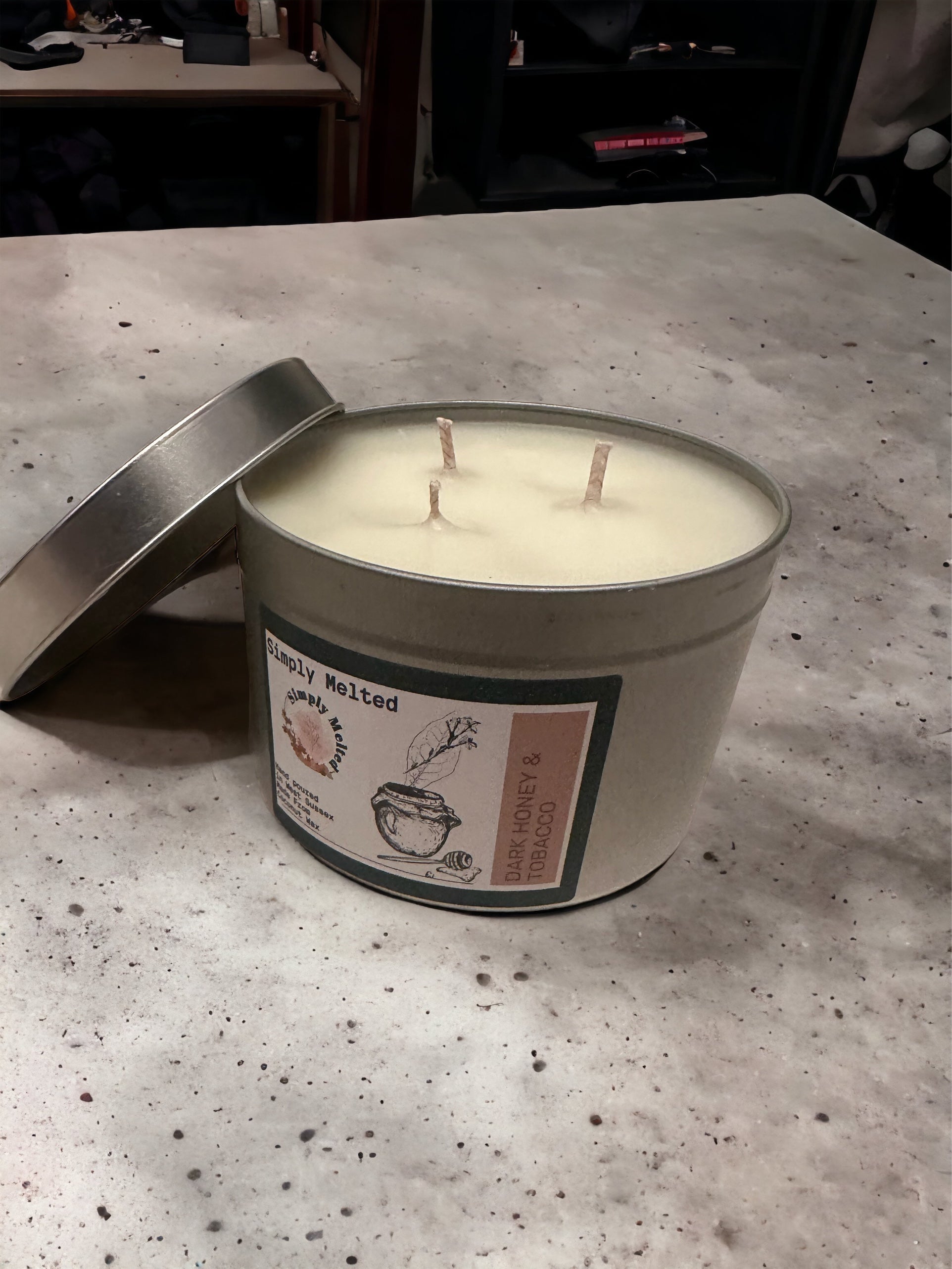 Dark Honey & Tobacco Three Wick Candle Tin - Simply Melted