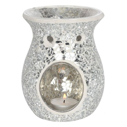 Large Silver Crackle Oil Burner - Simply Melted