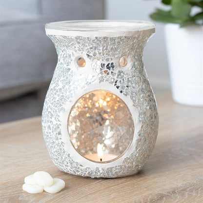 Large Silver Crackle Oil Burner - Simply Melted