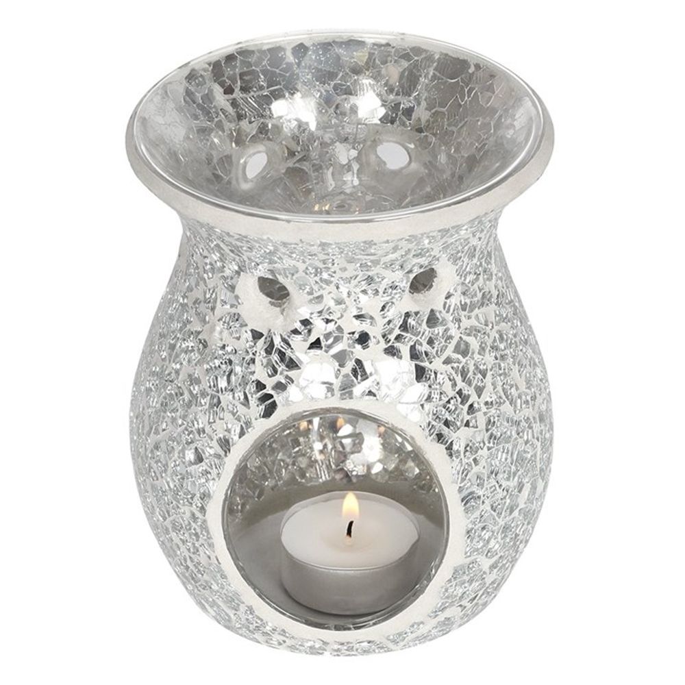 Large Silver Crackle Oil Burner - Simply Melted