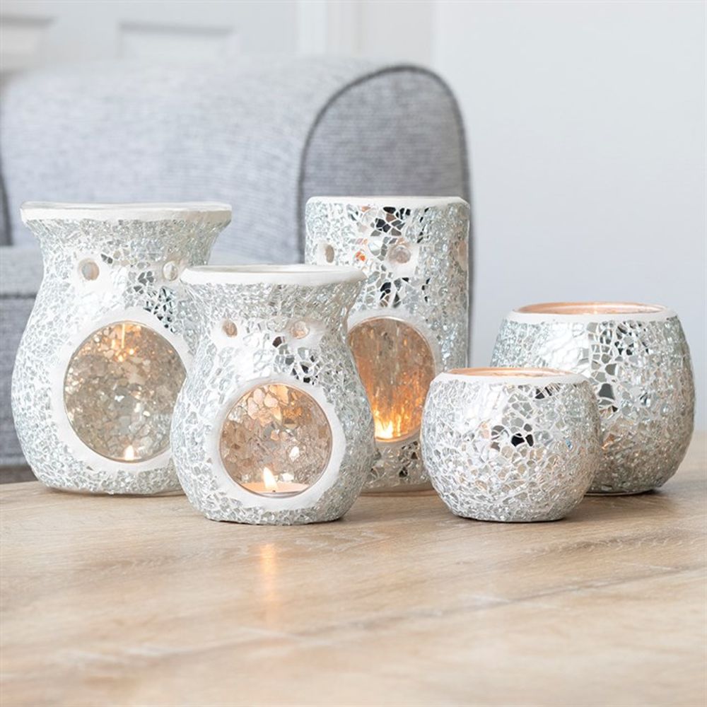 Large Silver Crackle Oil Burner - Simply Melted