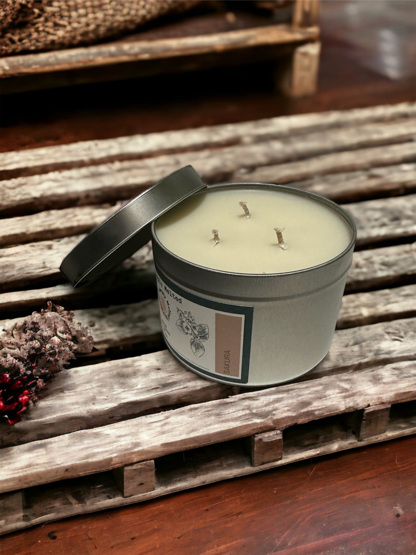 Sakura Three Wick Tin Candle - Simply Melted