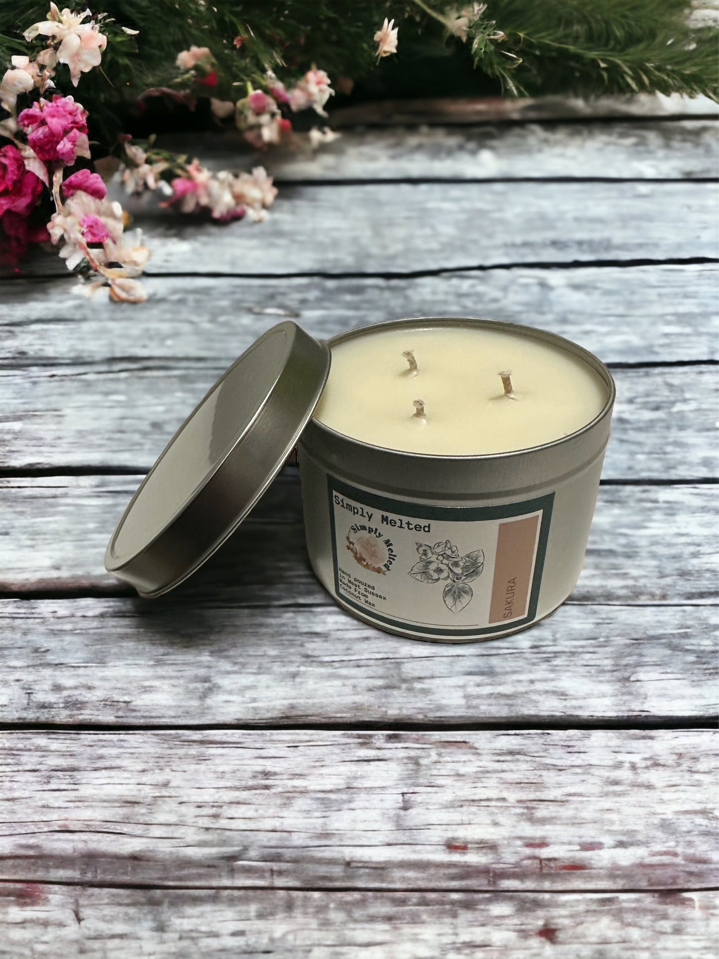 Sakura Three Wick Tin Candle - Simply Melted