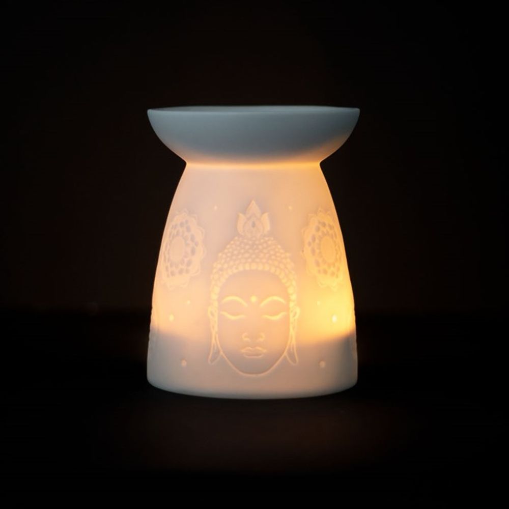 White Ceramic Buddha Face Oil Burner - Simply Melted