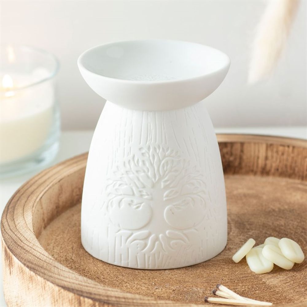 White Ceramic Tree of Life Oil Burner - Simply Melted