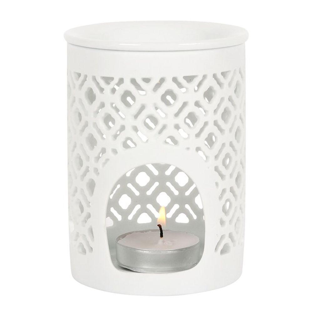 White Matte Lattice Cut Oil Burner - Simply Melted