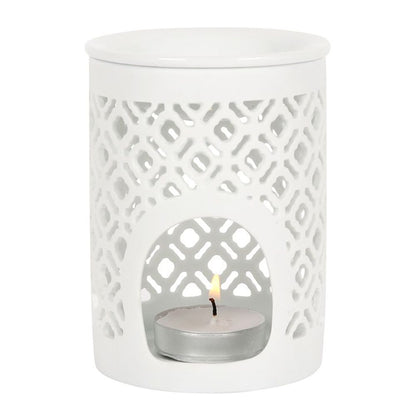 White Matte Lattice Cut Oil Burner - Simply Melted