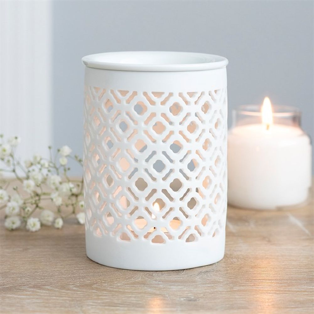 White Matte Lattice Cut Oil Burner - Simply Melted