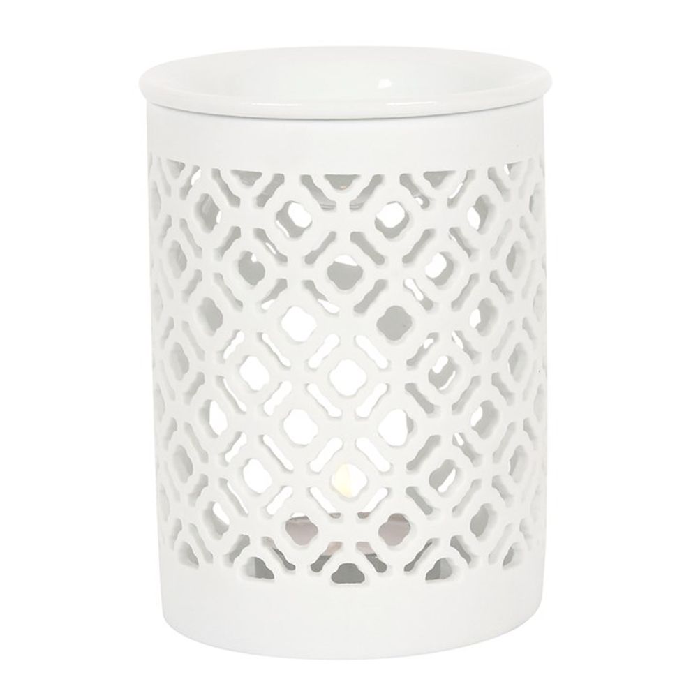 White Matte Lattice Cut Oil Burner - Simply Melted